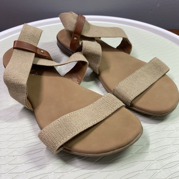 ESPRIT Womens 7.5 BELLA Sandals Slides Stretch Summer‎ NATURAL NWOB - Picture 1 of 7